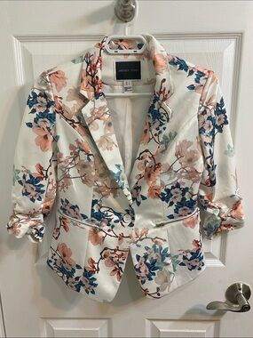Another Story Floral Ruched Sleeve Women’s Blazer Spring Summer Size Small